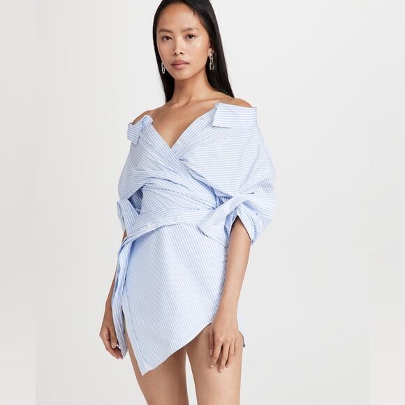 Alexander Wang Wrap Mini Blue White Shirt Dress Striped Size 0 - Picture 10 of 15